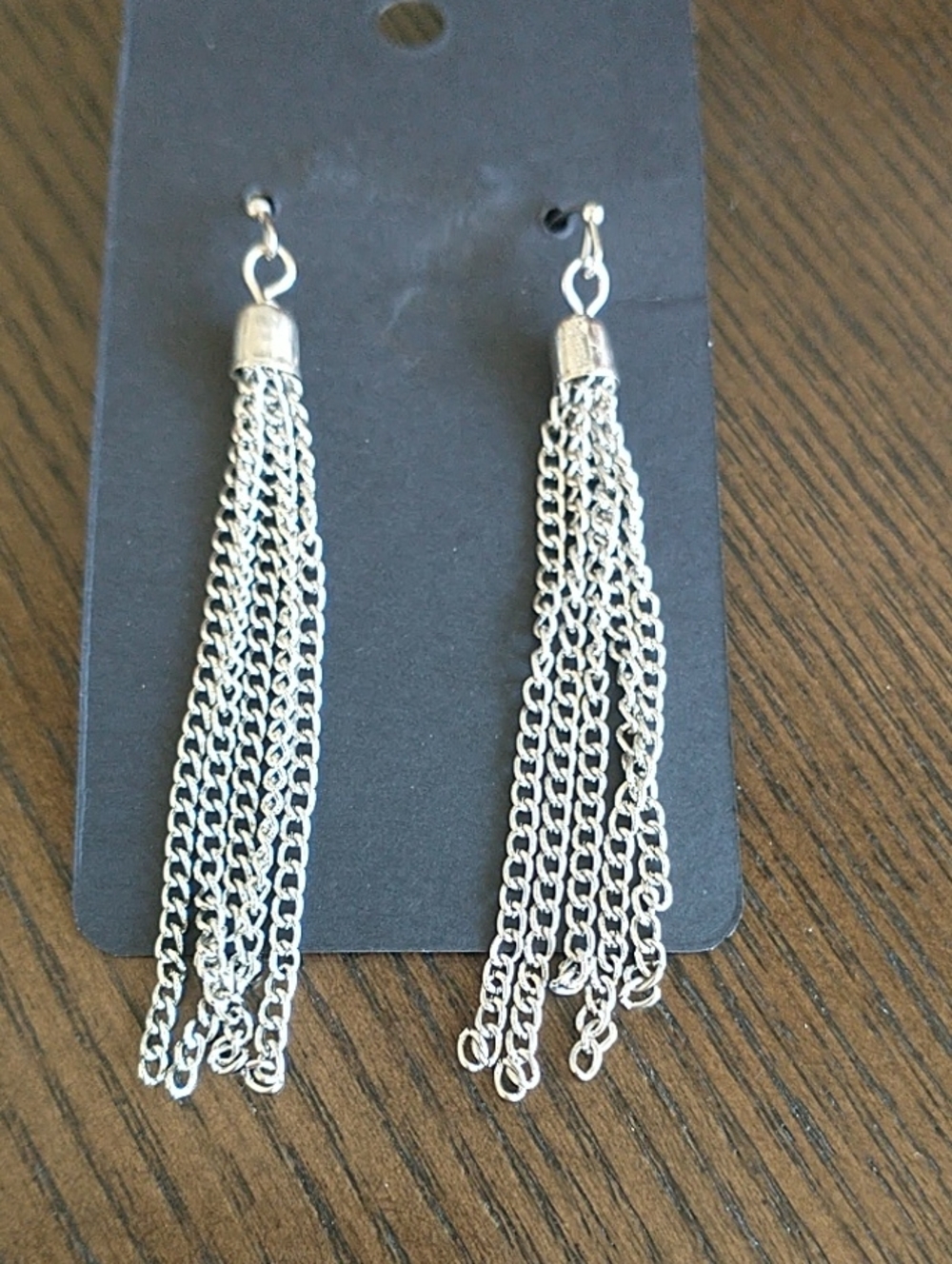 Silver Toned Chain Tassel Drop Earrings - Elegant Women Jewelry